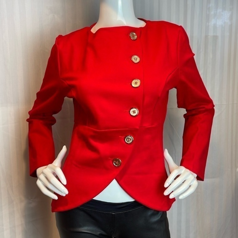 Meaneor Asymmetrical flattering Cropped Blazer Red Size‎ M